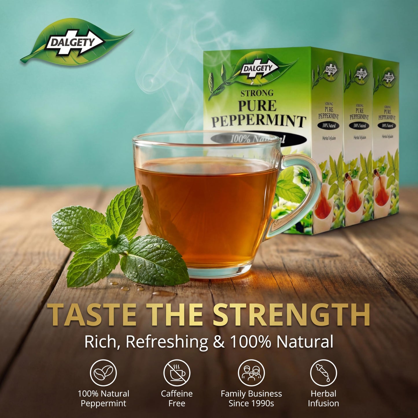Dalgety Pure Peppermint Tea Bags - All Natural Herbal Infusion Natural Tea, Delicious and Packed with Unique Health Benefits, Caffeine Free (3 Pack - 54 Teabags)