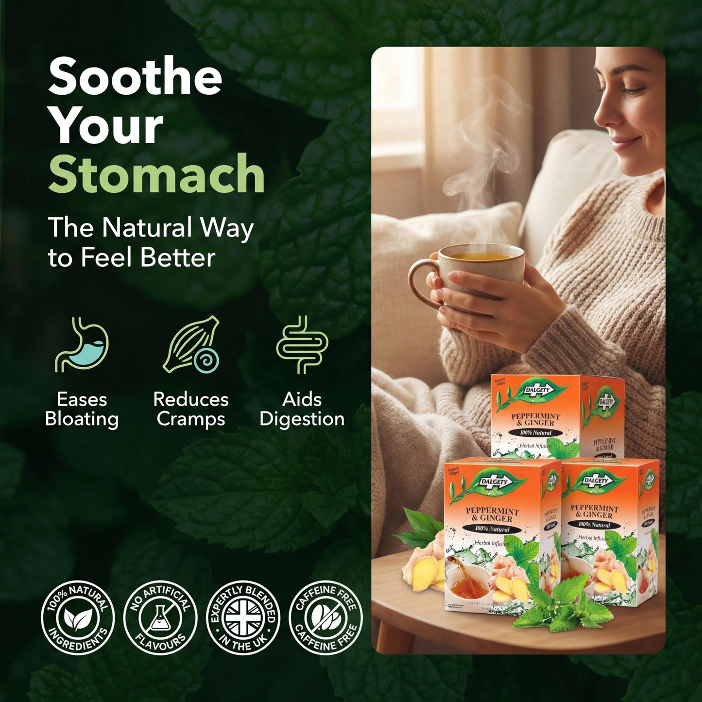 Dalgety Peppermint and Ginger Herbal Infusion 40g Cartons (3 Pack) 100% Natural, Caffeine Free Tea (Total 54 Teabags); Delicious and Packed with Unique Health Benefits