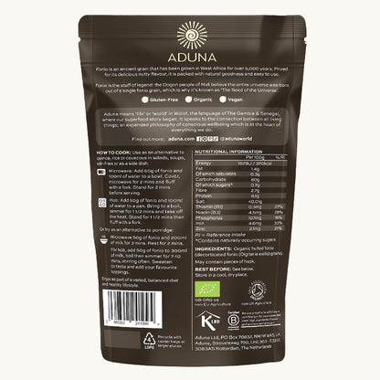 Aduna Organic Fonio Supergrain | Ancient African Wholegrain Rich in Iron, Zinc, B Vitamins & Fibre | Natural Gluten-Free Rice, Quinoa & Couscous Alternative | Porridge, Salads, Stir-Fries & More | 1kg