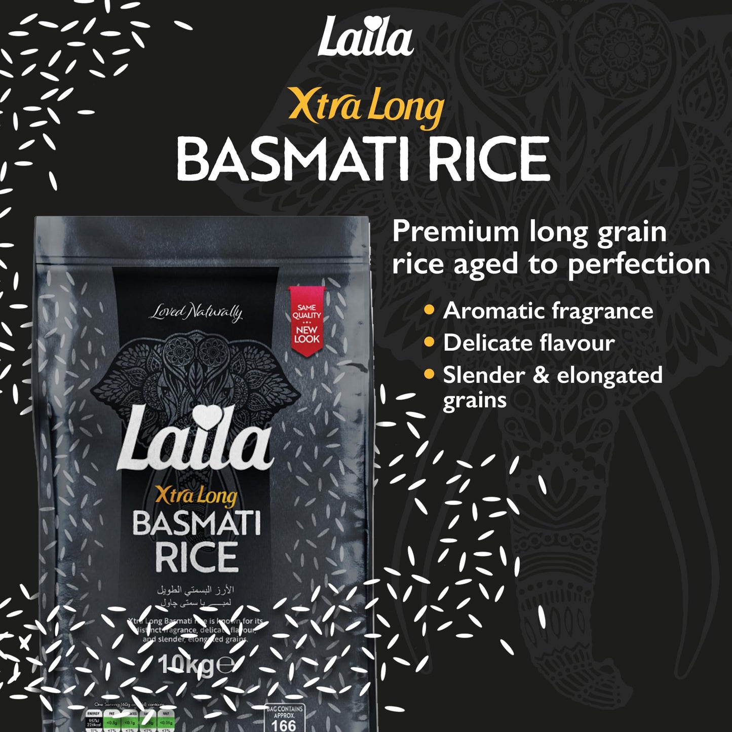 Laila Extra Long Grain Rice 5 Kg - 100 % Gluten Free - Extra Long Grain White Basmati Rice with Aroma Fragrant, Package May Vary