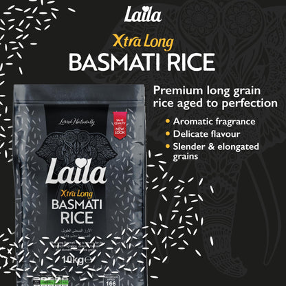 Laila Extra Long Grain Rice 5 Kg - 100 % Gluten Free - Extra Long Grain White Basmati Rice with Aroma Fragrant, Package May Vary