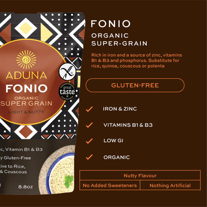 Aduna Organic Fonio Supergrain | Ancient African Wholegrain Rich in Iron, Zinc, B Vitamins & Fibre | Natural Gluten-Free Rice, Quinoa & Couscous Alternative | Porridge, Salads, Stir-Fries & More | 1kg