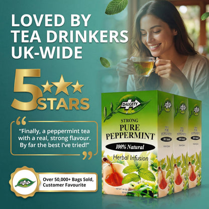 Dalgety Pure Peppermint Tea Bags - All Natural Herbal Infusion Natural Tea, Delicious and Packed with Unique Health Benefits, Caffeine Free (3 Pack - 54 Teabags)
