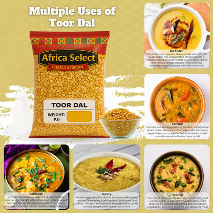 Africa Select Toor Dal 3kg | Premium Split Pigeon Peas for Curries, Stews & Soups | Family-Size Resealable Pack