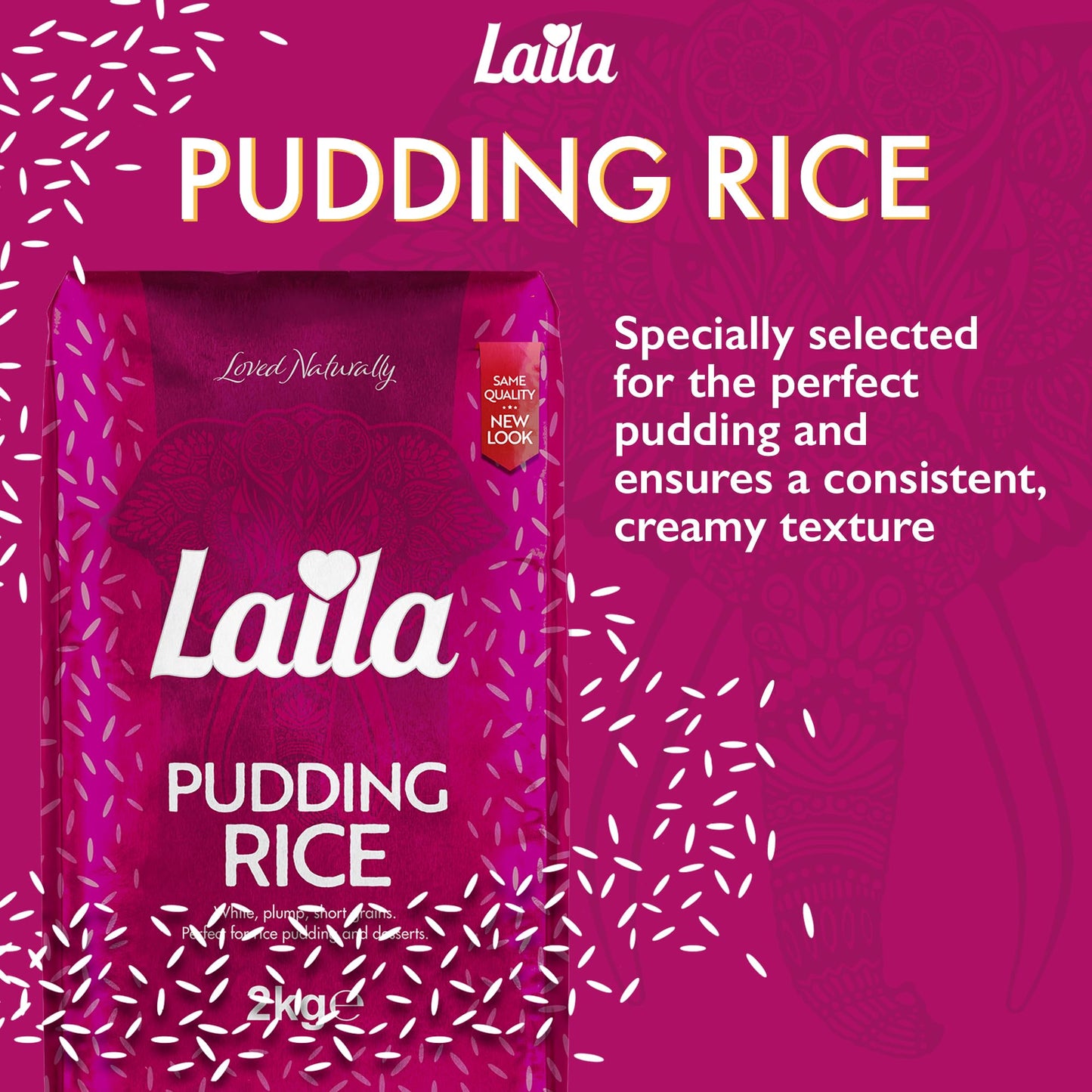 Laila Pudding Rice 2Kg Pack, Short Grain Pudding Rice for Milk Pudding & Rice Pudding, Plump Short Grain Rice for Desserts, Gluten Free Rice Pudding Rice