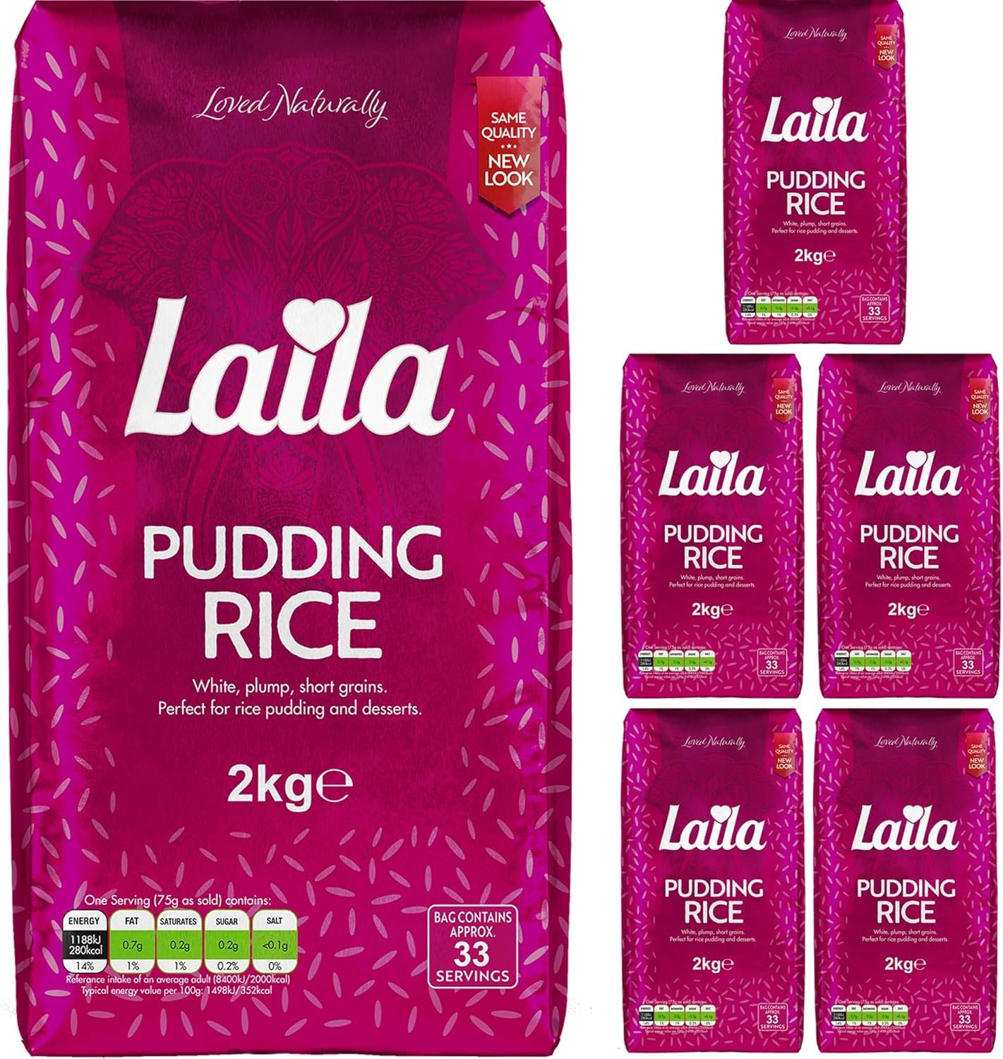 Laila Pudding Rice 2Kg Pack, Short Grain Pudding Rice for Milk Pudding & Rice Pudding, Plump Short Grain Rice for Desserts, Gluten Free Rice Pudding Rice