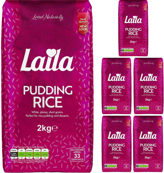 Laila Pudding Rice 2Kg Pack, Short Grain Pudding Rice for Milk Pudding & Rice Pudding, Plump Short Grain Rice for Desserts, Gluten Free Rice Pudding Rice