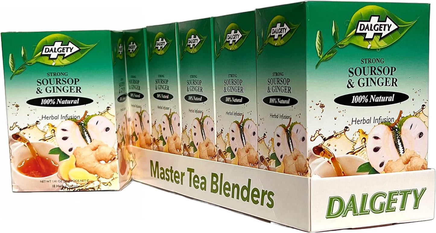 Dalgety Soursop and Ginger Herbal Infusion 6x40g Cartons (6 Pack) 100% Natural, Caffeine Free Tea (Total 108 Teabags) – A Subtle & Enticing Flavour Packed with Unique Health Benefits