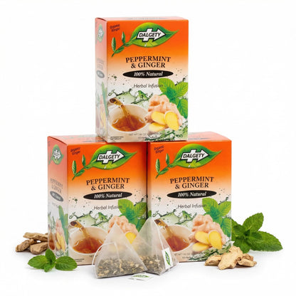 Dalgety Peppermint and Ginger Herbal Infusion 40g Cartons (3 Pack) 100% Natural, Caffeine Free Tea (Total 54 Teabags); Delicious and Packed with Unique Health Benefits