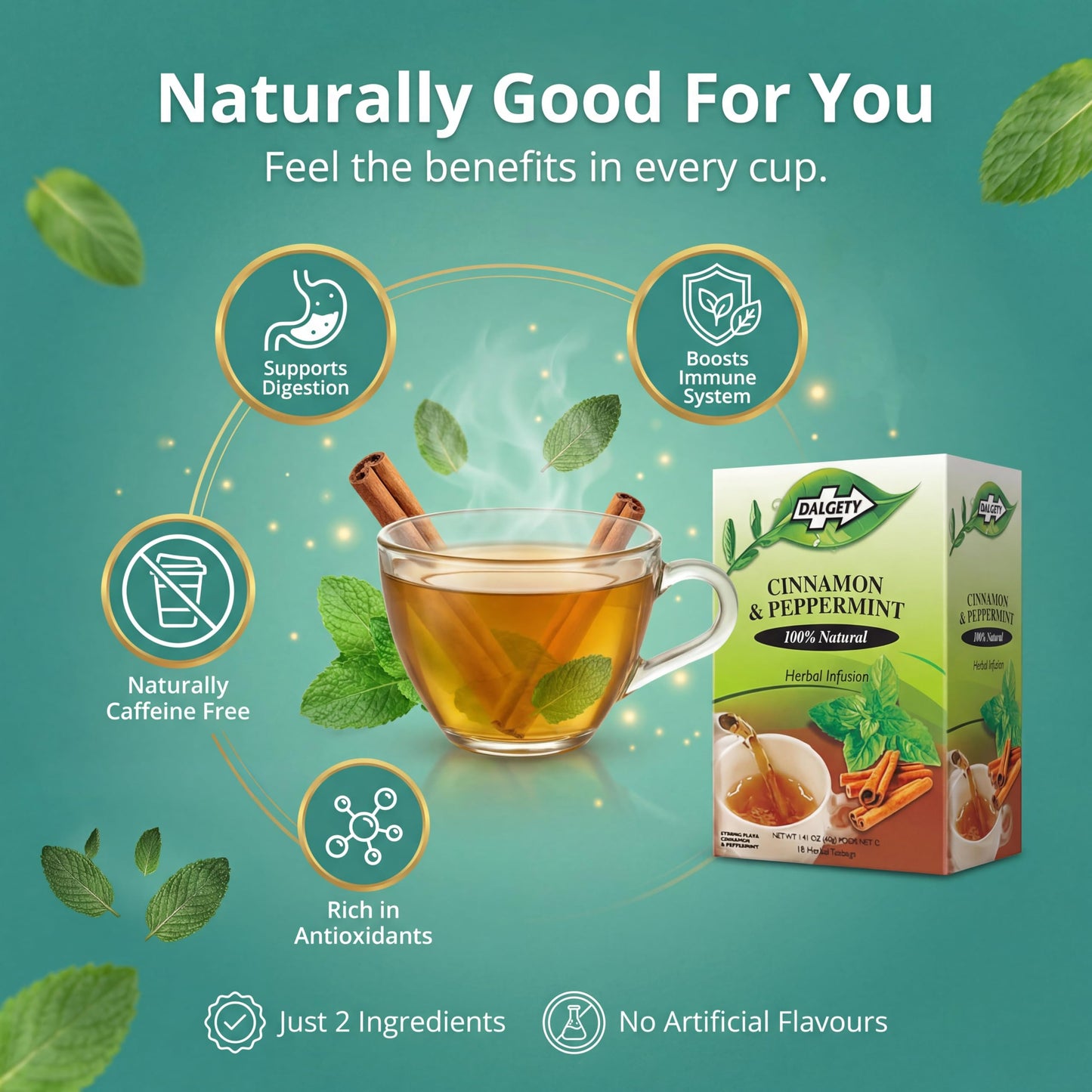 Dalgety Pure Peppermint Tea Bags - All Natural Herbal Infusion Natural Tea, Delicious and Packed with Unique Health Benefits, Caffeine Free (3 Pack - 54 Teabags)