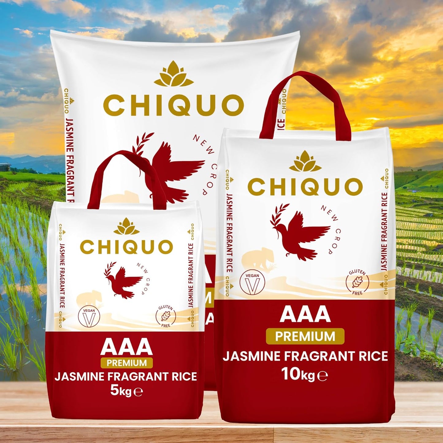 Chiquo AAA Premium Jasmine Fragrant Rice 10kg – Vegan & 100% Gluten Free – Perfect for Traditional Asian & Afro-Caribbean Recipes