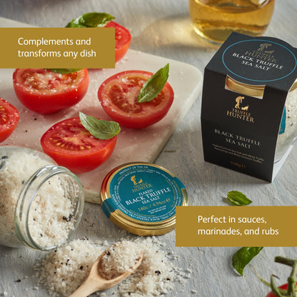 TruffleHunter - Flaked Black Truffle Cornish Sea Salt - Gourmet Food Seasoning & Condiment - 140g