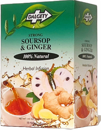 Dalgety Soursop and Ginger Herbal Infusion 6x40g Cartons (6 Pack) 100% Natural, Caffeine Free Tea (Total 108 Teabags) – A Subtle & Enticing Flavour Packed with Unique Health Benefits