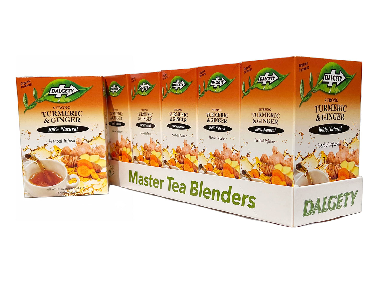 Dalgety Pure Turmeric and Ginger Tea Bags 6 Pack, Herbal Infusion, All Natural, Turmeric Tea Bags for Inflammation - Delicious, Packed with Unique Health Benefits, Caffeine Free (Total 108 Teabags)