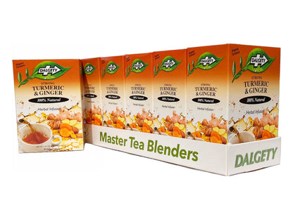 Dalgety Pure Turmeric and Ginger Tea Bags 6 Pack, Herbal Infusion, All Natural, Turmeric Tea Bags for Inflammation - Delicious, Packed with Unique Health Benefits, Caffeine Free (Total 108 Teabags)