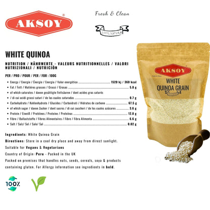 White Quinoa 5KG | Whole Grain Quinoa - Ready to Cook Food for Oats and Seeds Recipes - Nutritious Meal with Essential Vitamins, Protein, and Fiber, Perfect for Salads