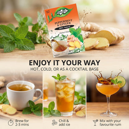 Dalgety Peppermint and Ginger Herbal Infusion 40g Cartons (3 Pack) 100% Natural, Caffeine Free Tea (Total 54 Teabags); Delicious and Packed with Unique Health Benefits