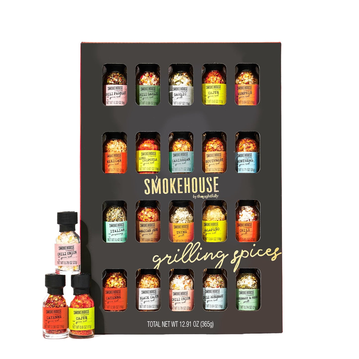 Smokehouse by Thoughtfully, Gourmet Ultimate Grilling Spice Set, Grill Seasonings and Rubs Gift Set, Flavors Include Chili Garlic, Italian Seasoning, Cayenne Spice Rub and More, Pack of 20
