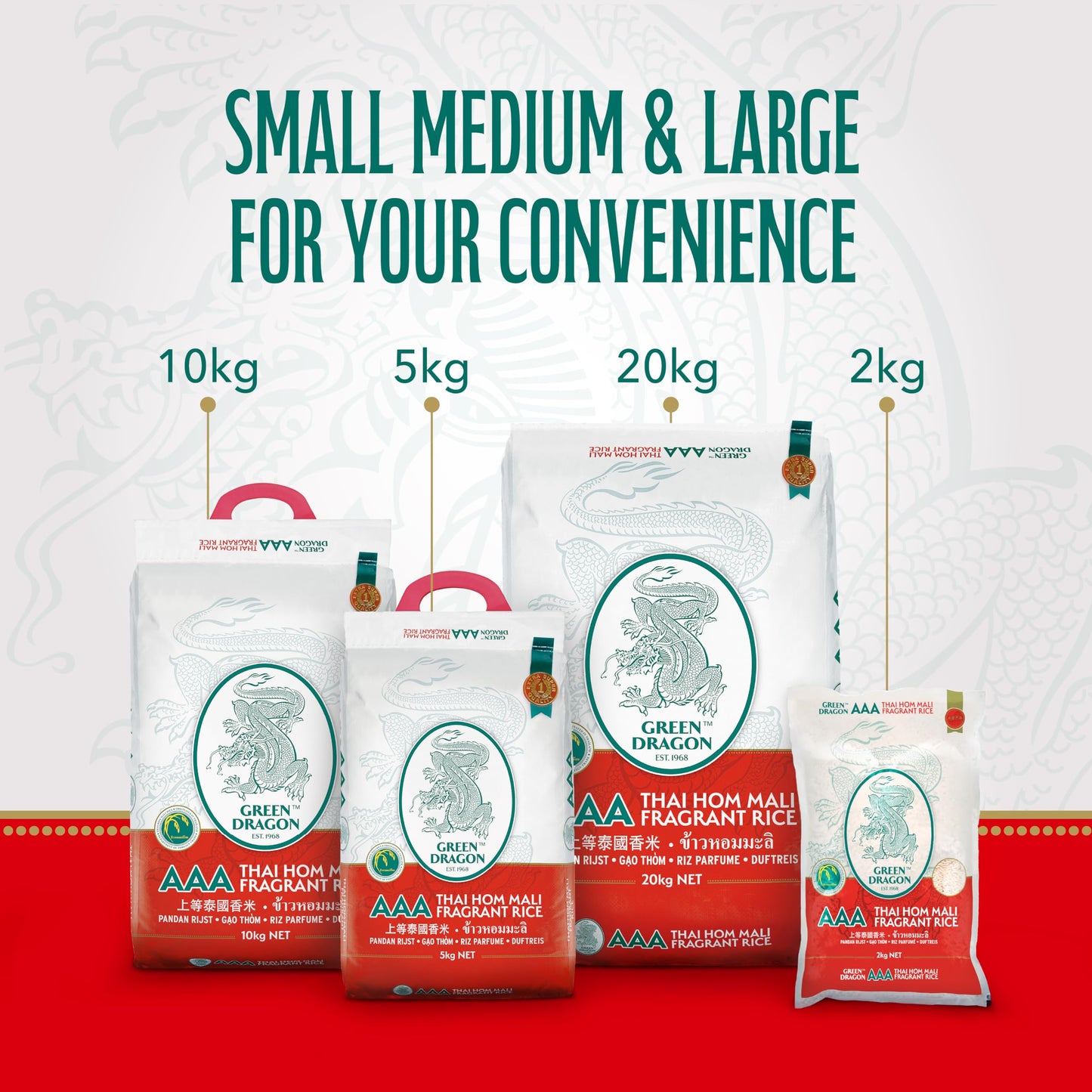 Green Dragon Thai Fragrant Jasmine Rice 10KG | Thai Hom Mali | AAA | Premium Rice | White Rice | Chinese Ingredients | Chinese Asian Cooking | 10KG