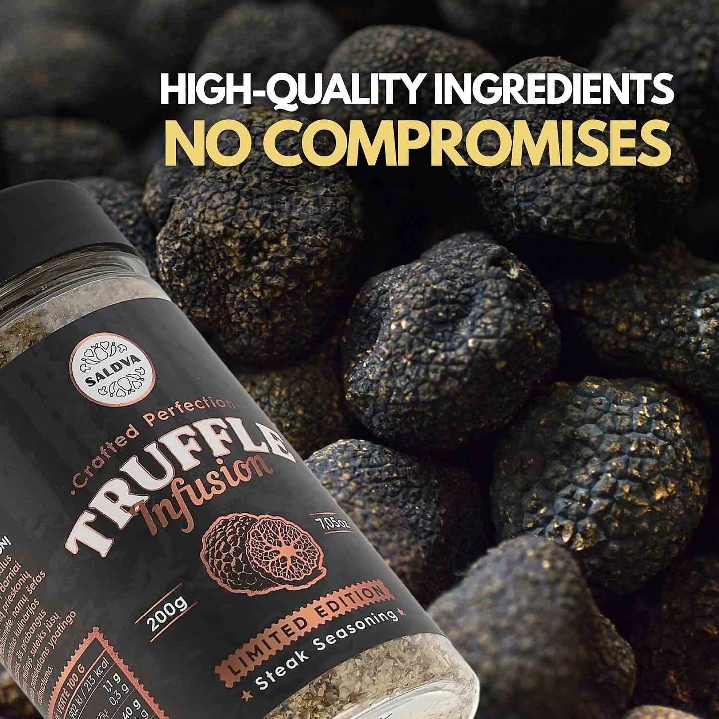 Premium Truffle Steak & BBQ Rub – Limited Edition Gourmet Seasoning – Infused with Truffles for Luxurious Flavour – Unique Blend of Spices - Large Jar (200g)