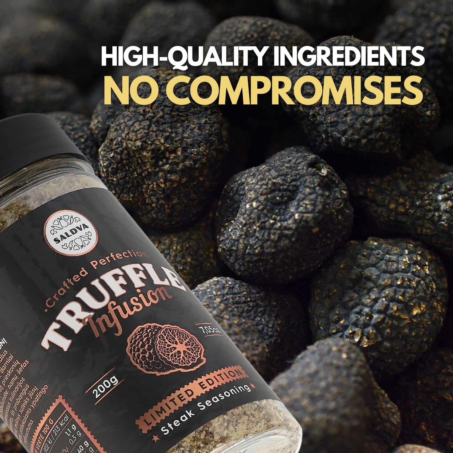 Premium Truffle Steak & BBQ Rub – Limited Edition Gourmet Seasoning – Infused with Truffles for Luxurious Flavour – Unique Blend of Spices - Large Jar (200g)