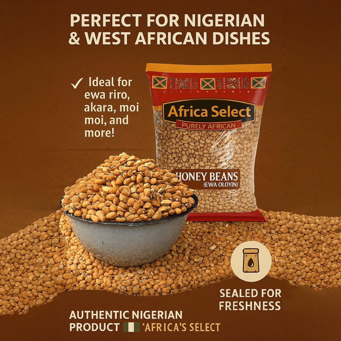 Africa Select Honey Beans (Oloyin) 4kg | Premium Sweet Nigerian Brown Beans for Cooking | Family Pack