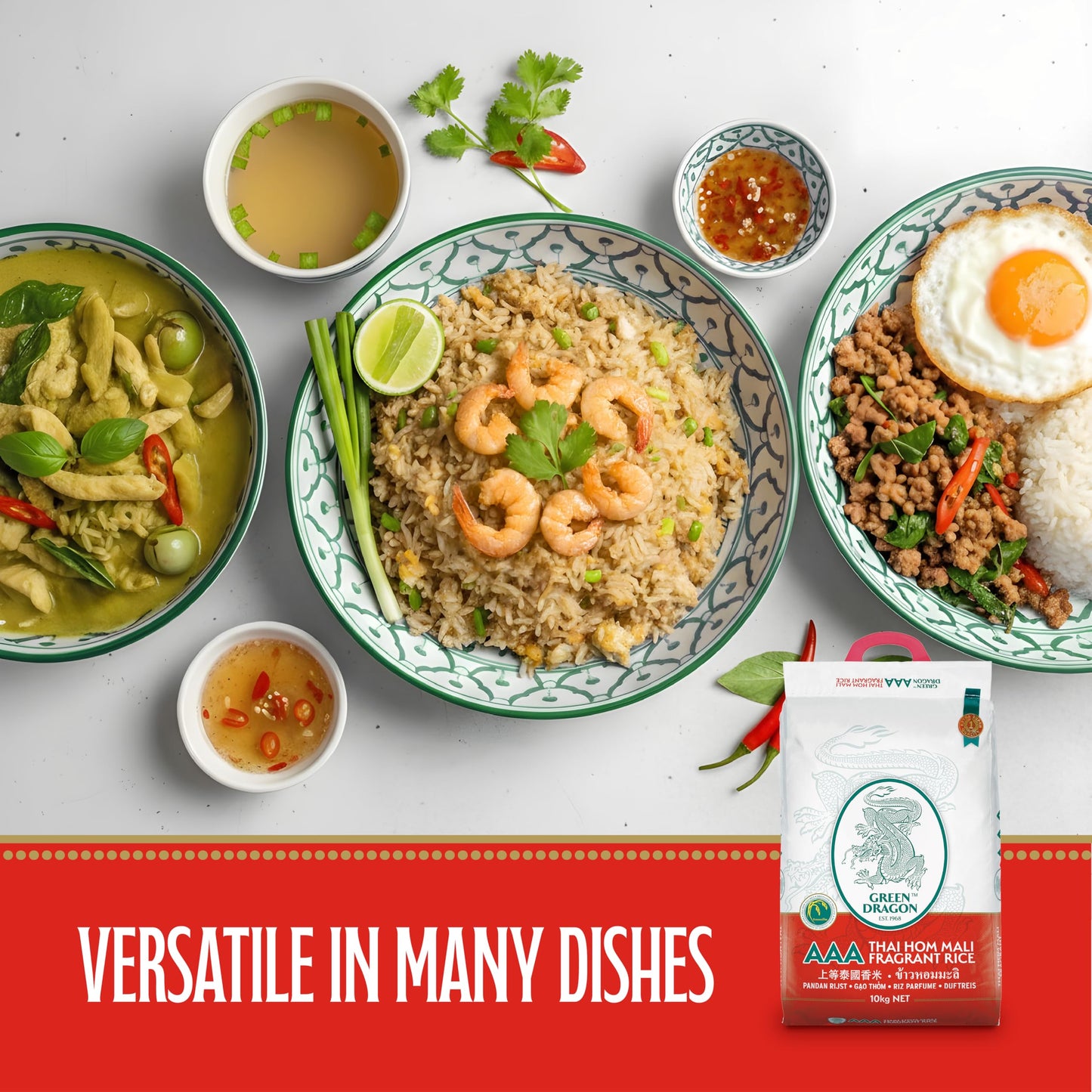 Green Dragon Thai Fragrant Jasmine Rice 10KG | Thai Hom Mali | AAA | Premium Rice | White Rice | Chinese Ingredients | Chinese Asian Cooking | 10KG