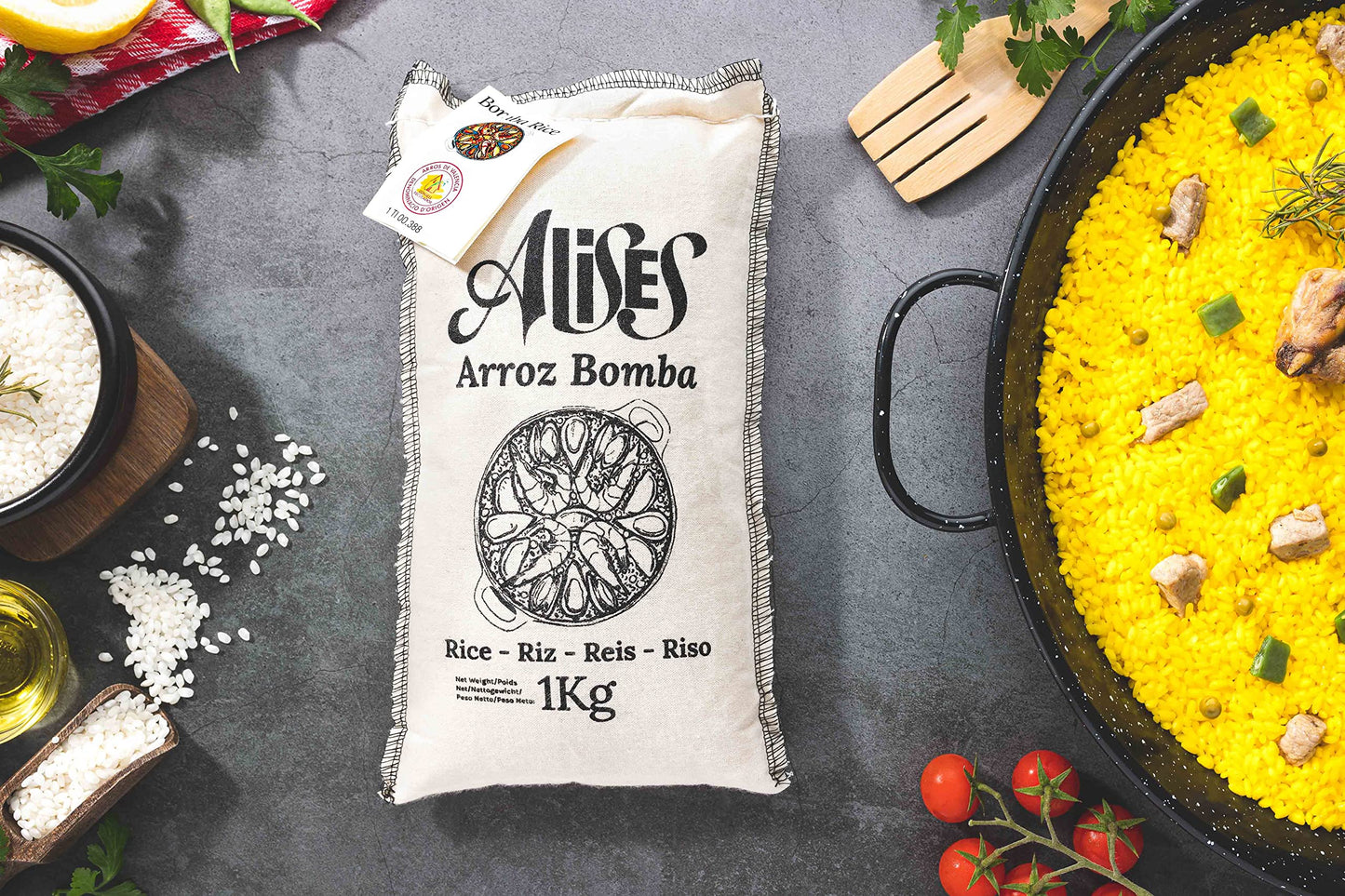 Alises - 1 Kg Paella Rice Bahia D.O. Valencia - Arroz Bahia, Spanish Premium Rice for Paella