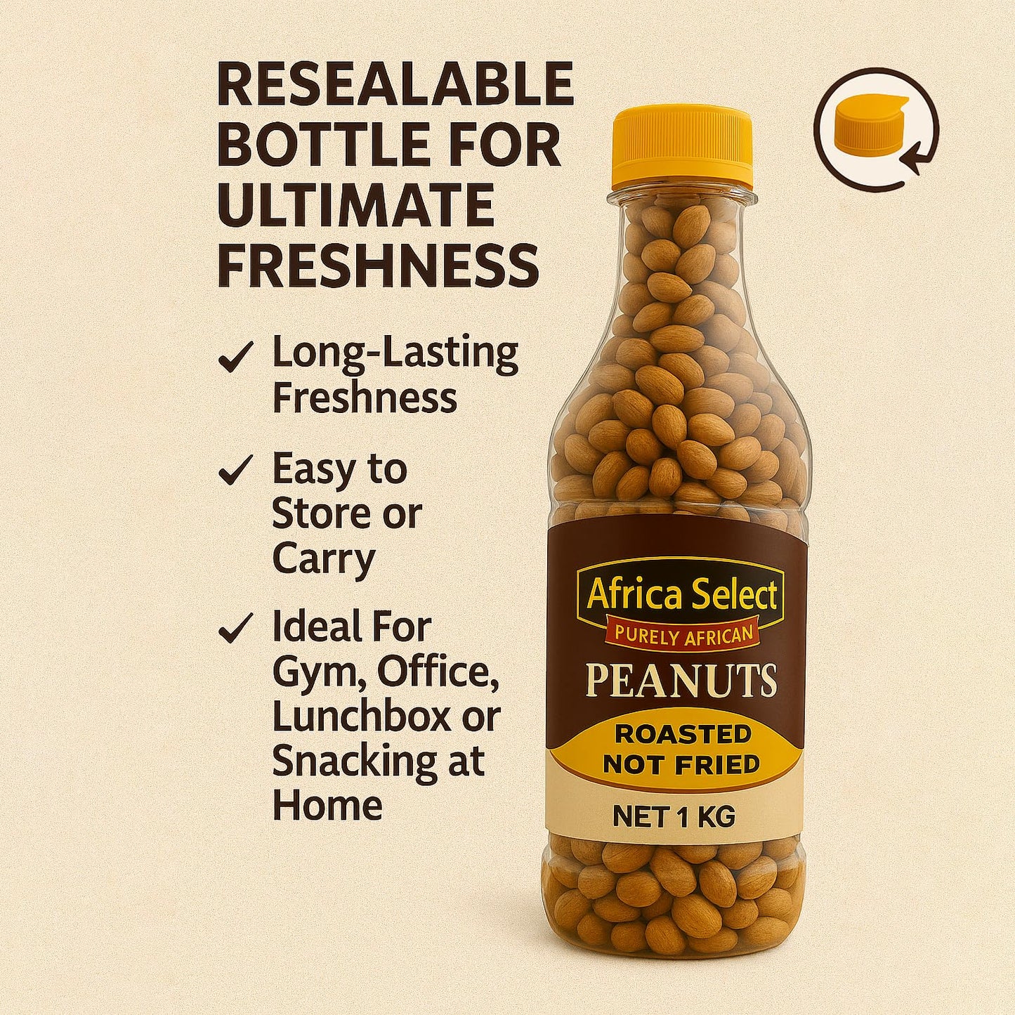 Africa Select Roasted Peanuts Big Bottle 510g x 3 | Premium Crunchy Peanuts | Multipack