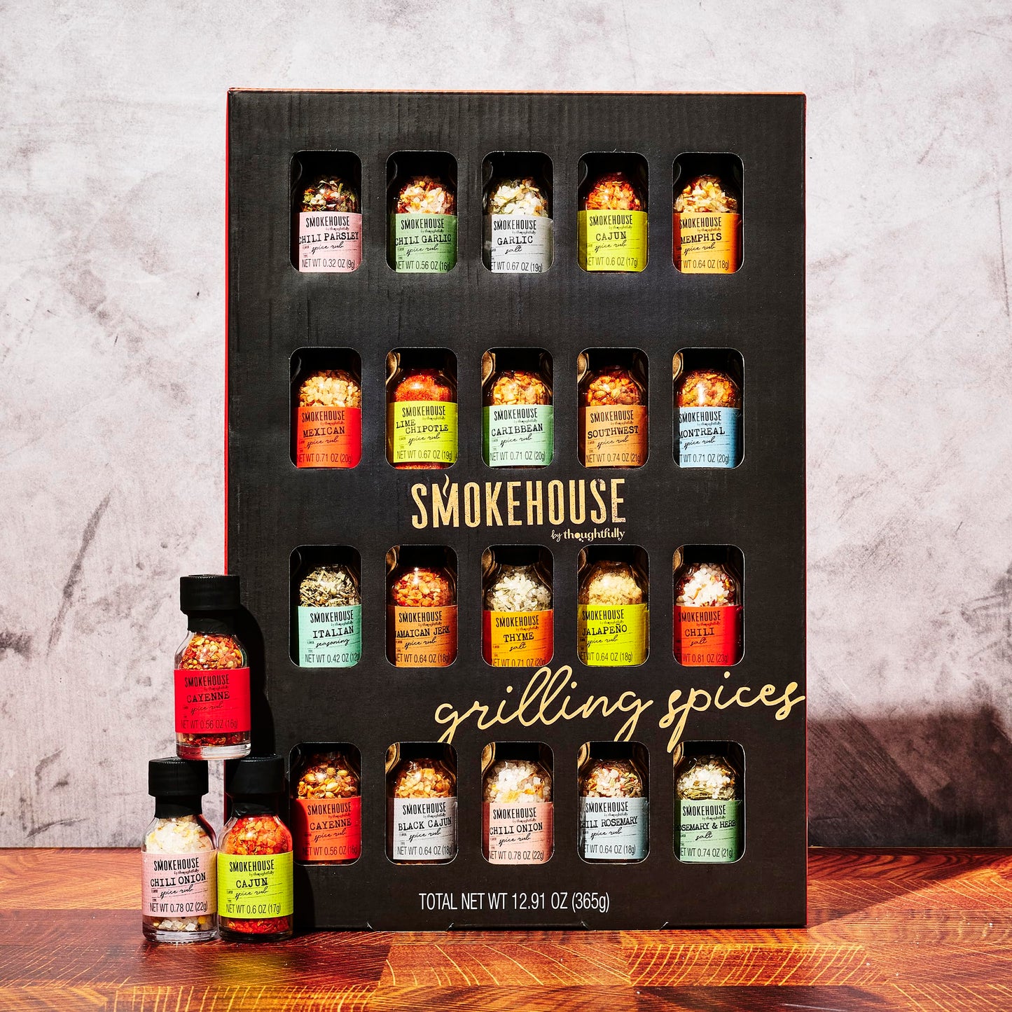 Smokehouse by Thoughtfully, Gourmet Ultimate Grilling Spice Set, Grill Seasonings and Rubs Gift Set, Flavors Include Chili Garlic, Italian Seasoning, Cayenne Spice Rub and More, Pack of 20