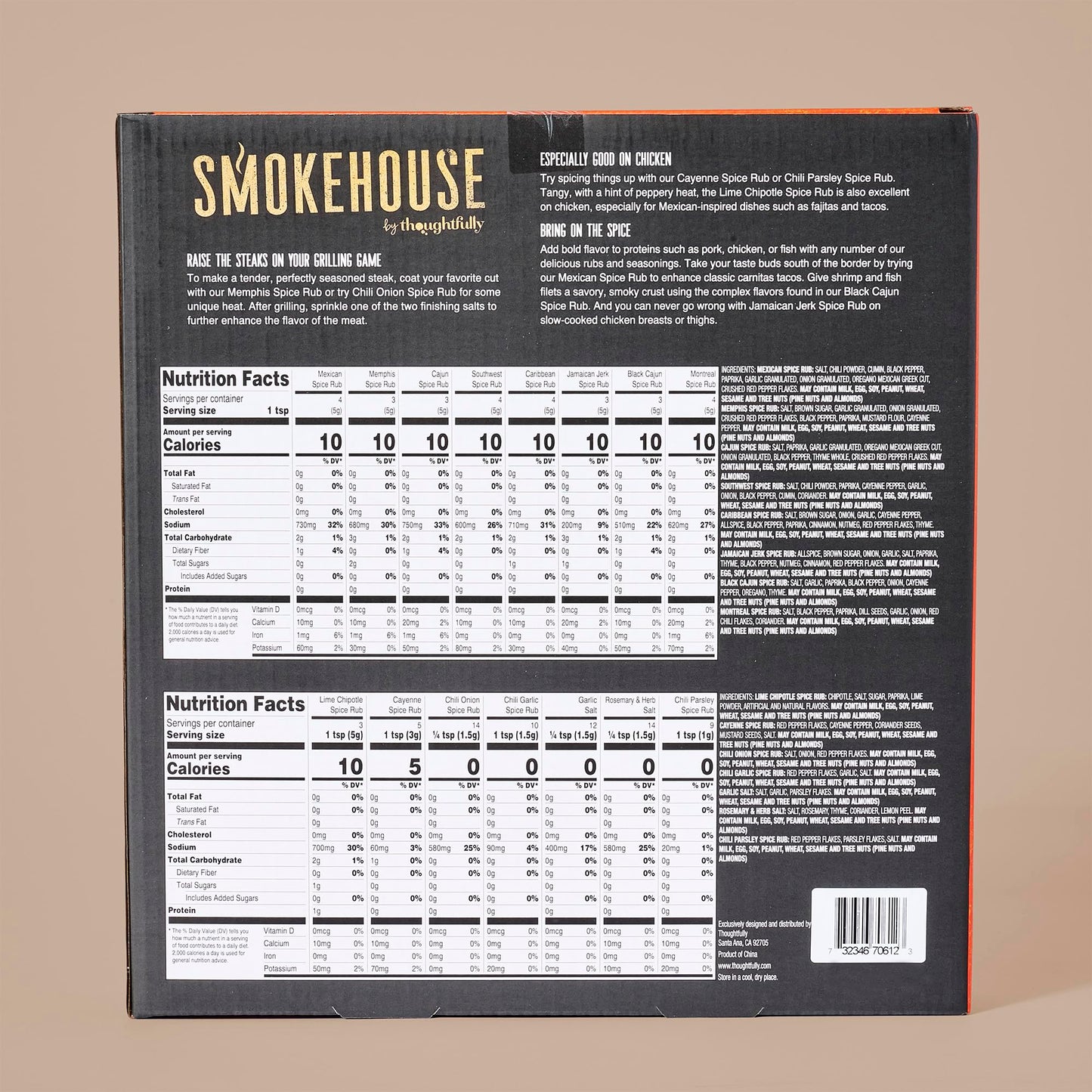 Smokehouse by Thoughtfully, Gourmet Ultimate Grilling Spice Set, Grill Seasonings and Rubs Gift Set, Flavors Include Chili Garlic, Italian Seasoning, Cayenne Spice Rub and More, Pack of 20