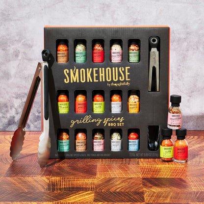 Smokehouse by Thoughtfully, Gourmet Ultimate Grilling Spice Set, Grill Seasonings and Rubs Gift Set, Flavors Include Chili Garlic, Italian Seasoning, Cayenne Spice Rub and More, Pack of 20
