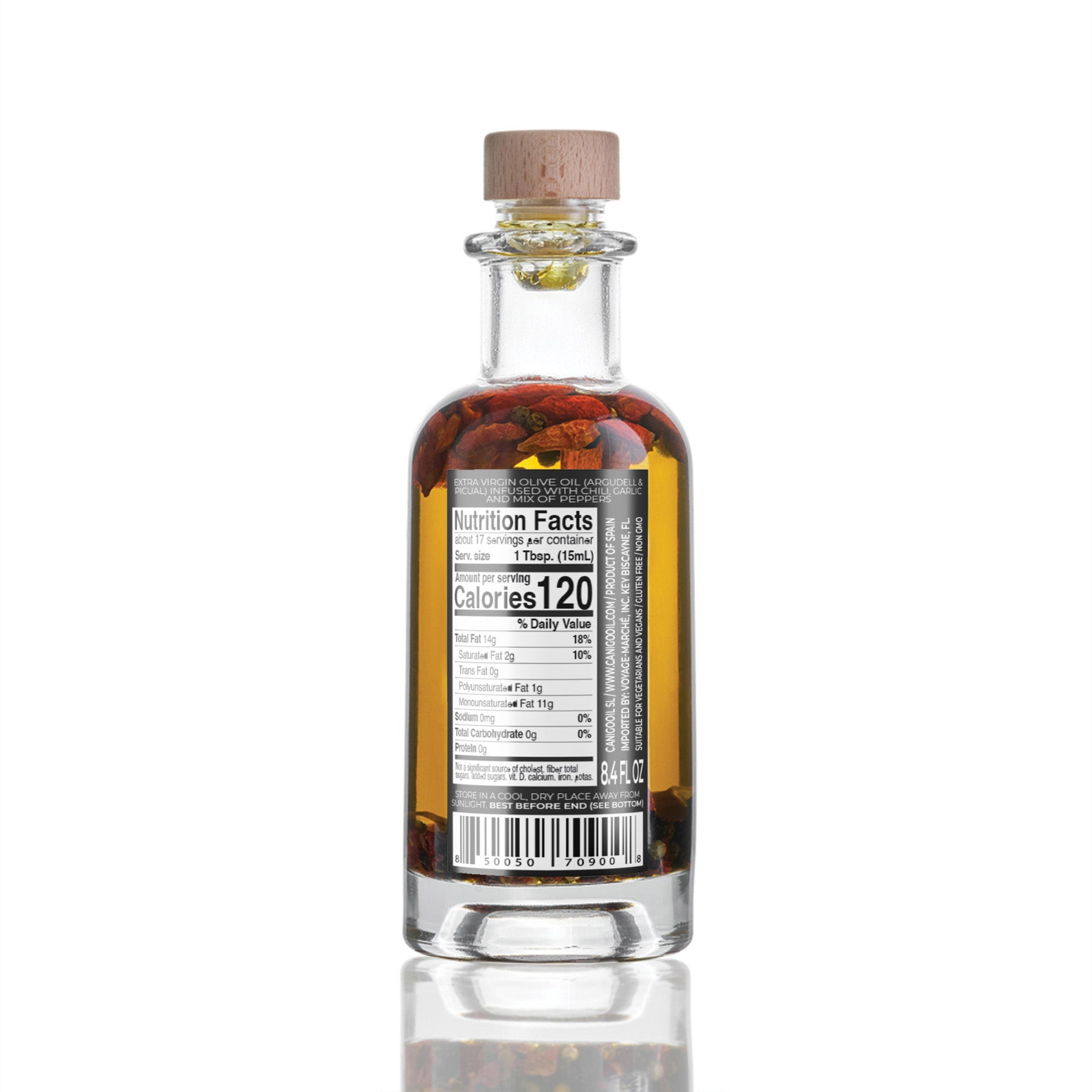 Spicy Chili, Garlic & Pepper Infused Extra Virgin Olive Oil – 250ml / 8.45 fl oz – Llàgrimes del Canigó-1