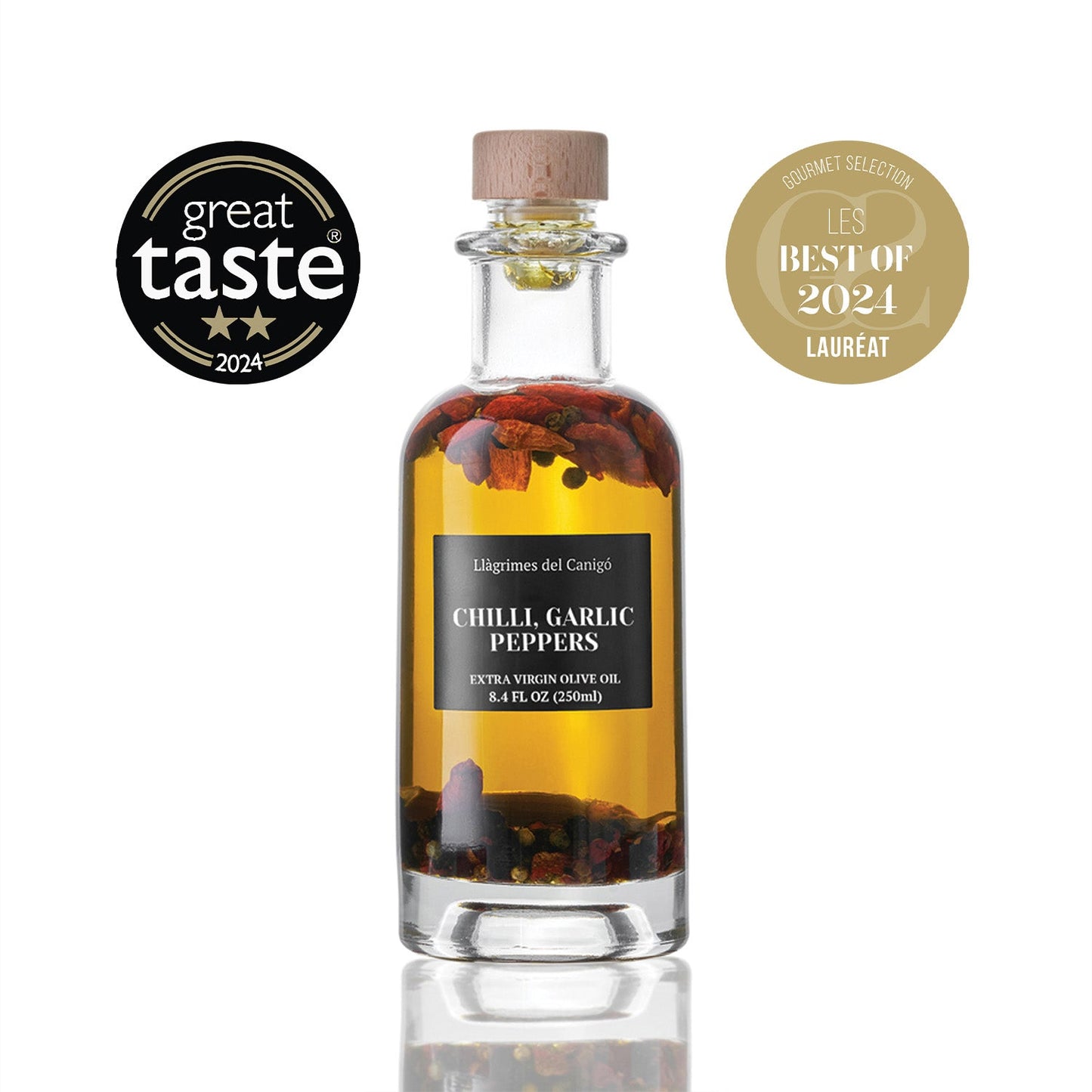 Spicy Chili, Garlic & Pepper Infused Extra Virgin Olive Oil – 250ml / 8.45 fl oz – Llàgrimes del Canigó-0
