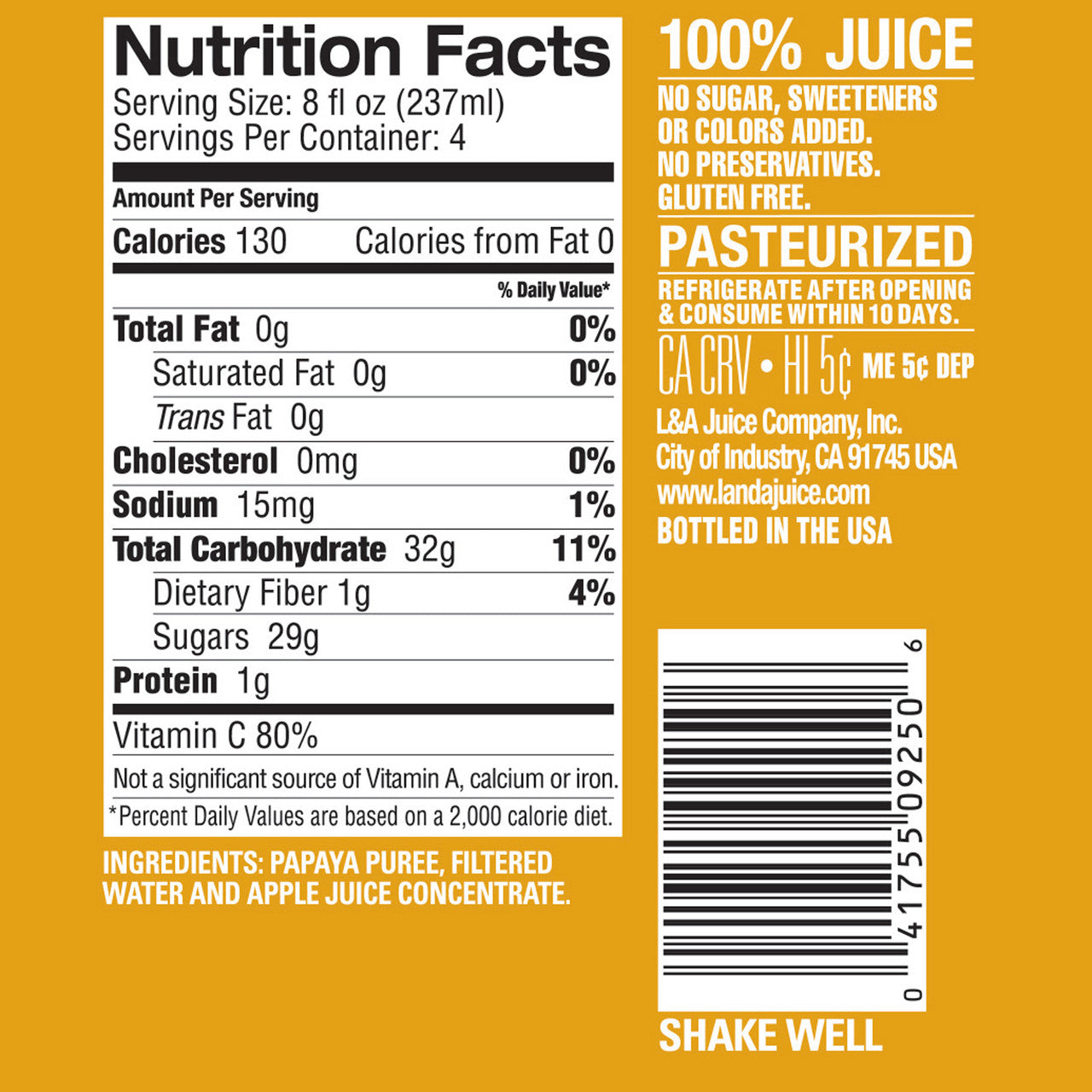 L & A Juice Papaya Delight (6x32 Oz)-1